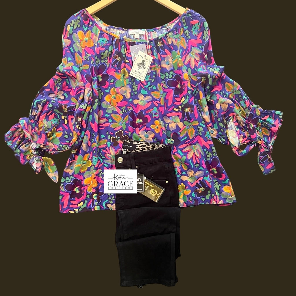 "Lacey" Floral Jewel Blouse