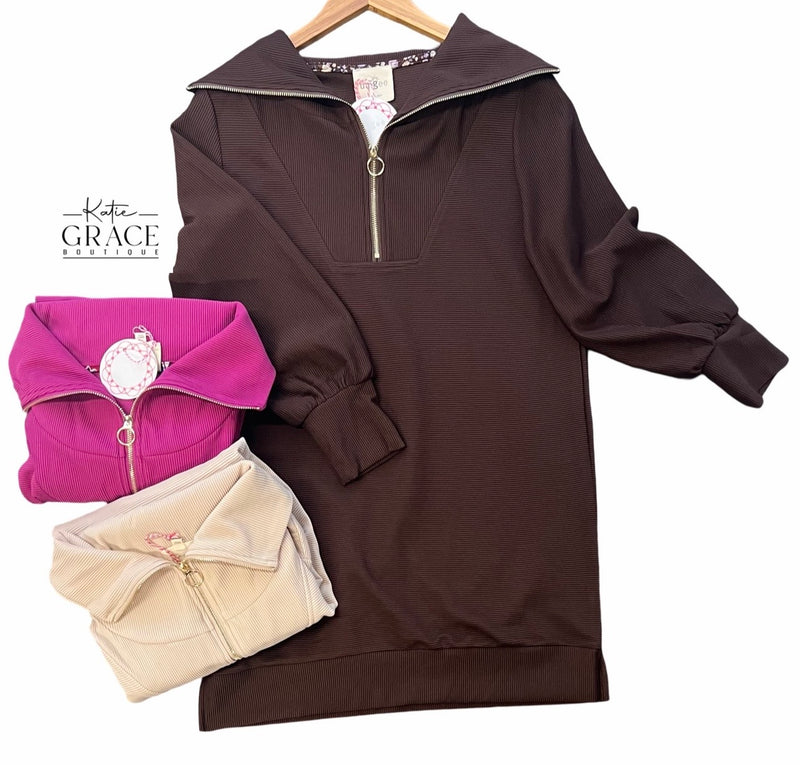 "Saylor" Half Zip Dress, 3 colors - The Katie Grace Boutique