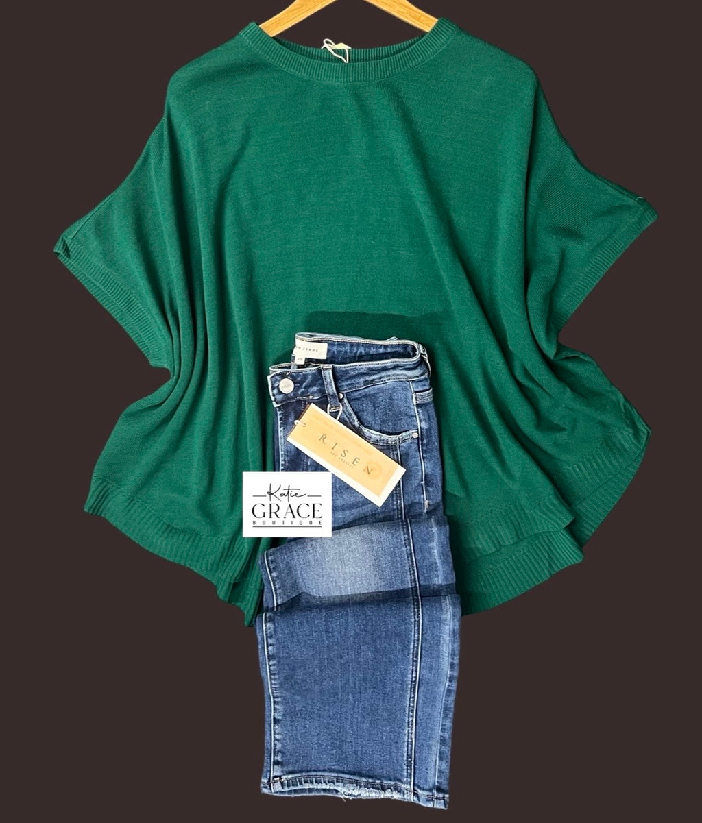 "Zoe" Dolman Sweater, Green - The Katie Grace Boutique