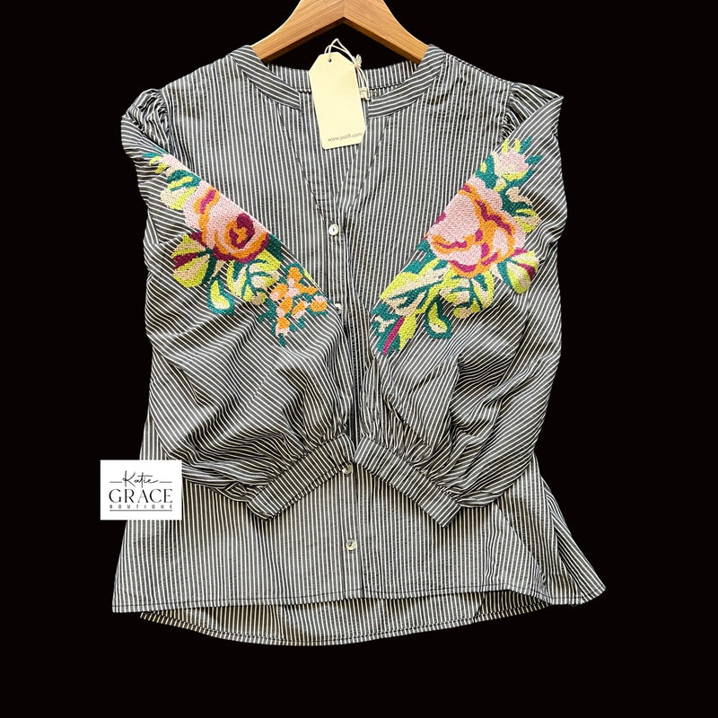 "Calla" Embroidered Blouse - The Katie Grace Boutique