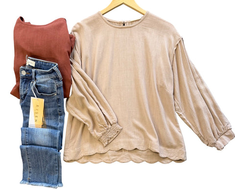 "Sarah" Linen Blend Blouse, 2 colors - The Katie Grace Boutique