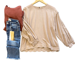 "Sarah" Linen Blend Blouse, 2 colors - The Katie Grace Boutique