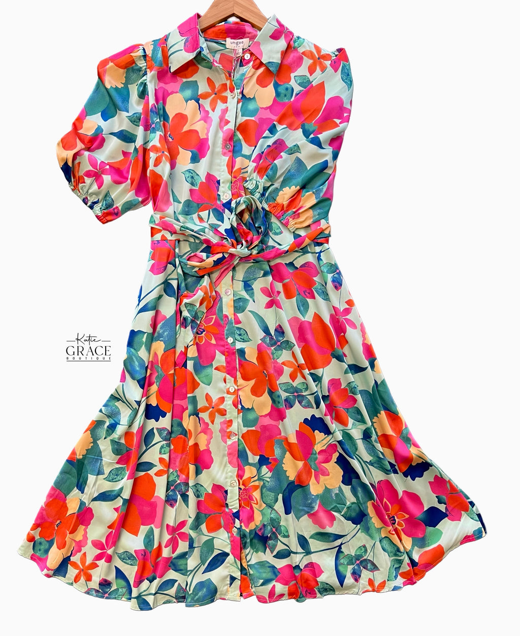 "Jane" Floral Satin Midi Dress - The Katie Grace Boutique