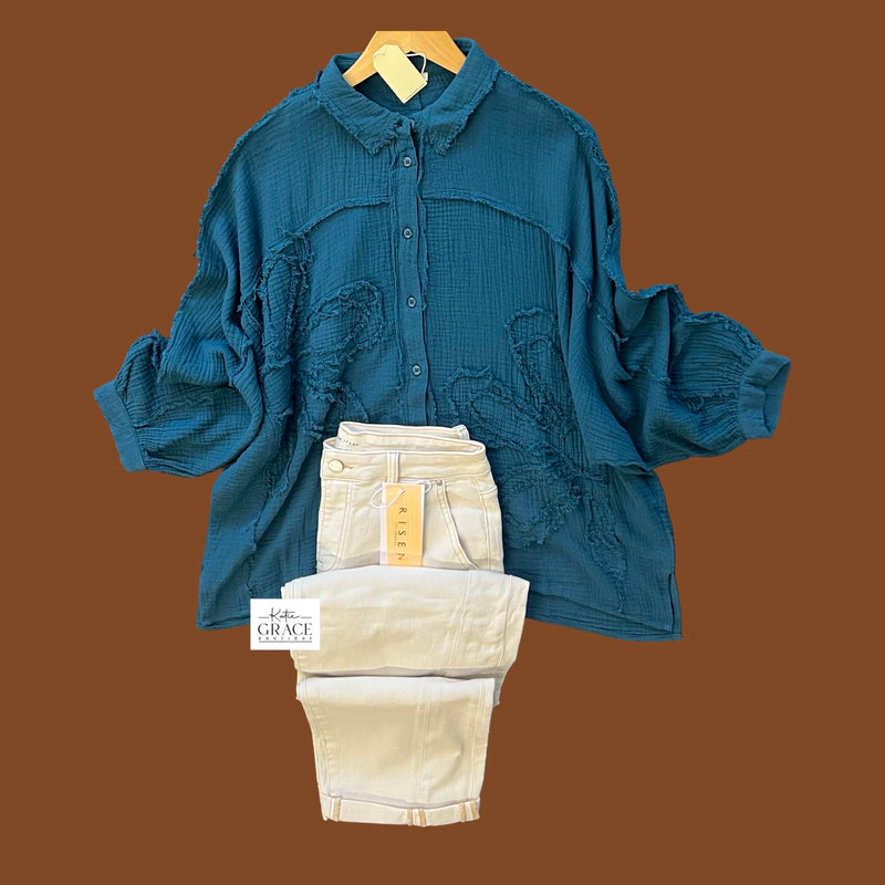 "Simone" Oversized Cotton Blouse - The Katie Grace Boutique