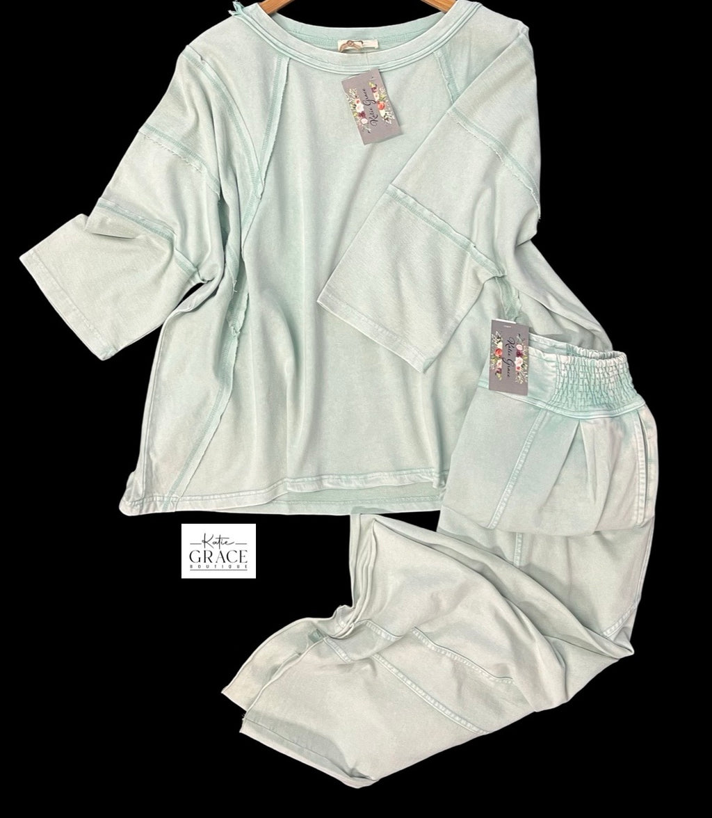 "Skye" Mineral Washed Separates, Mint - The Katie Grace Boutique