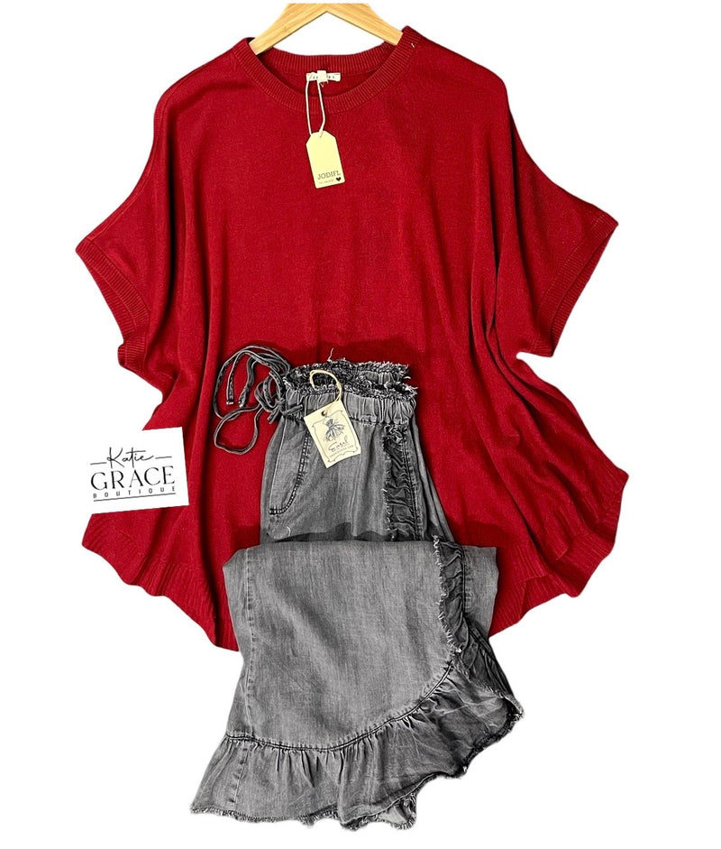 "Tessa" Lightweight Sweater, Crimson - The Katie Grace Boutique