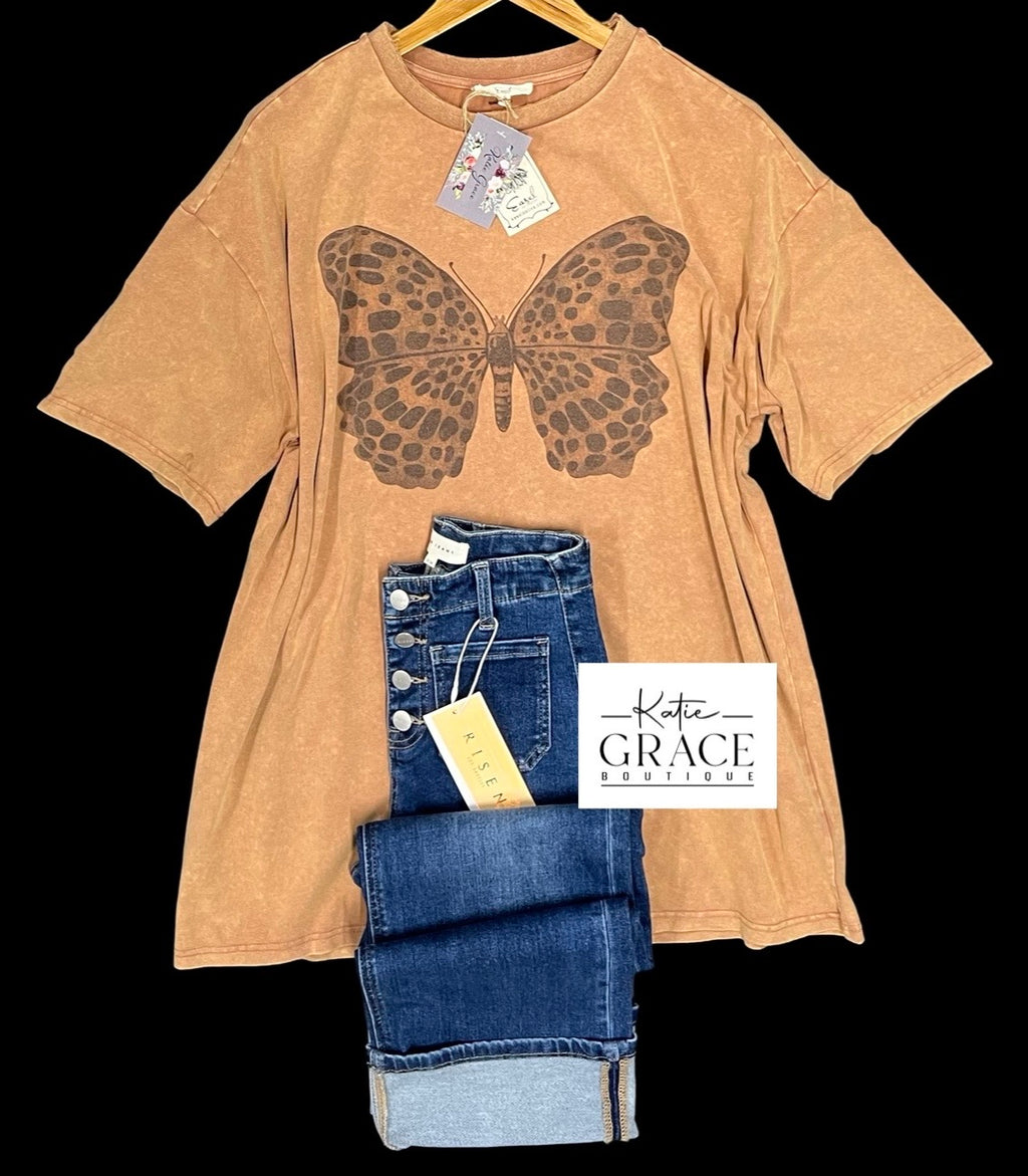 "Ashley" Butterfly Mineral Washed Tunic - The Katie Grace Boutique