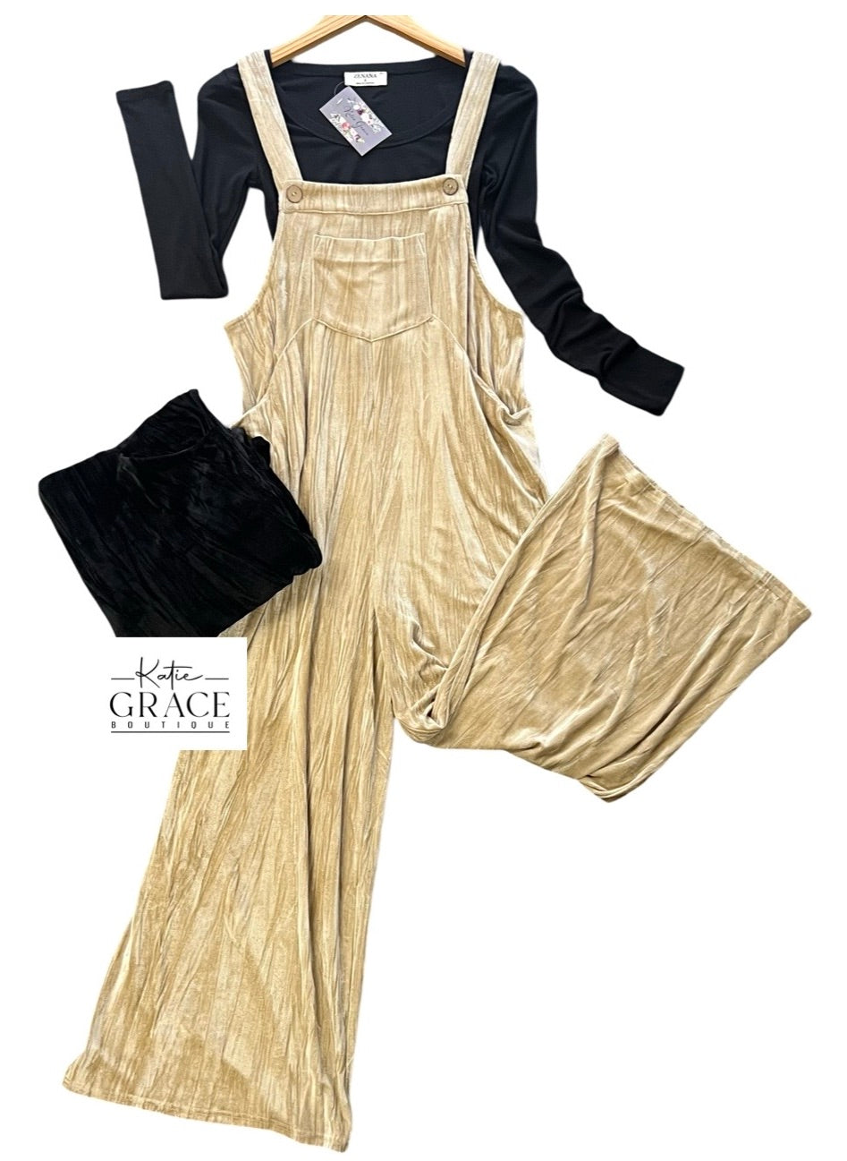 "Margot" Velvet Overalls, 2 colors - The Katie Grace Boutique