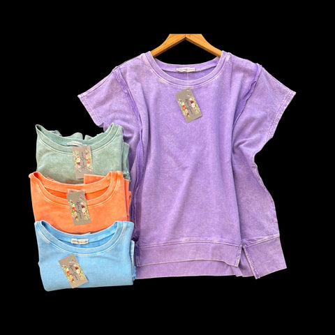 "Aimee" Mineral Washed Top, 4 colors - The Katie Grace Boutique