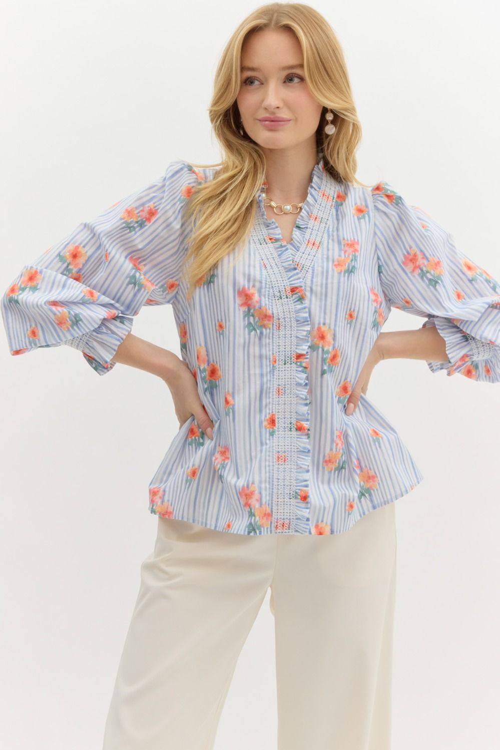 "Ariana" Floral Blouse - The Katie Grace Boutique