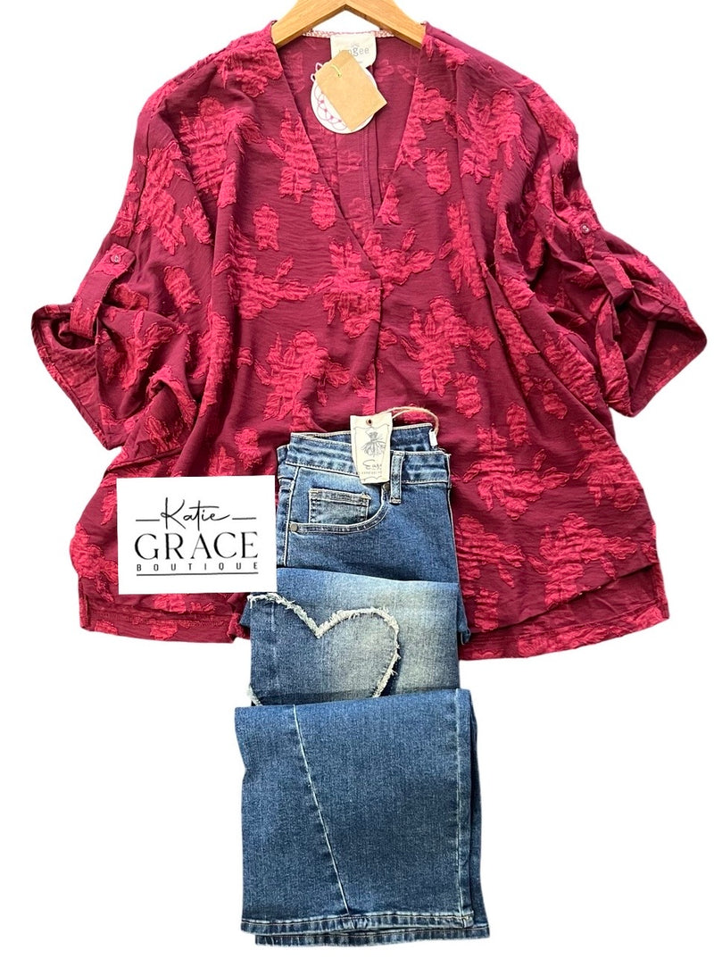 "Virginia" Tonal Embroidered Blouse - The Katie Grace Boutique