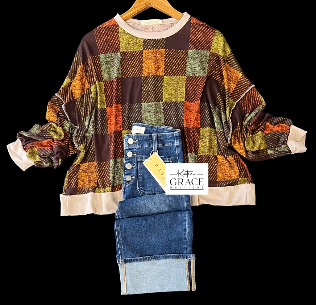 "Aubrey" Plaid Knit Pullover - The Katie Grace Boutique