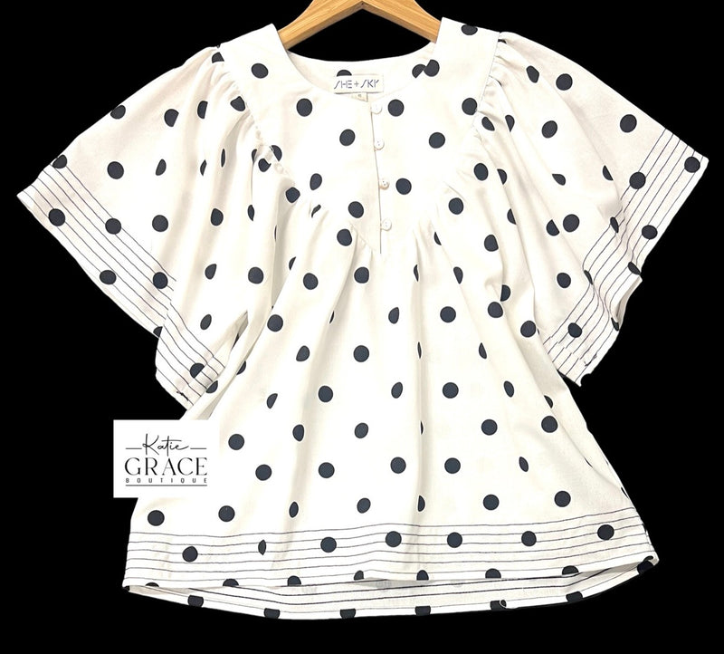 "Crista" Polka Dot Blouse - The Katie Grace Boutique