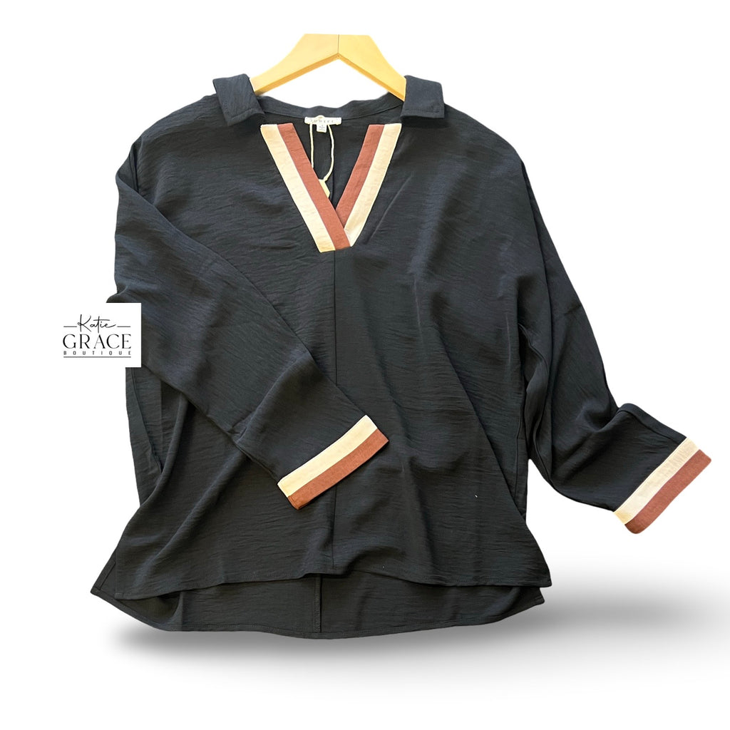 "Dina" Long Sleeve Bouse - The Katie Grace Boutique