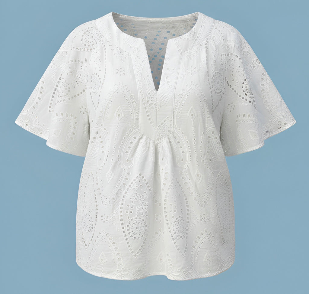 "Reese" Eyelet Blouse, White - The Katie Grace Boutique