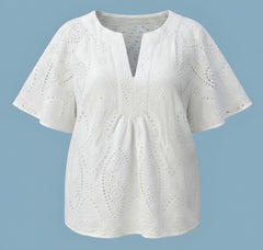 "Reese" Eyelet Blouse, White - The Katie Grace Boutique