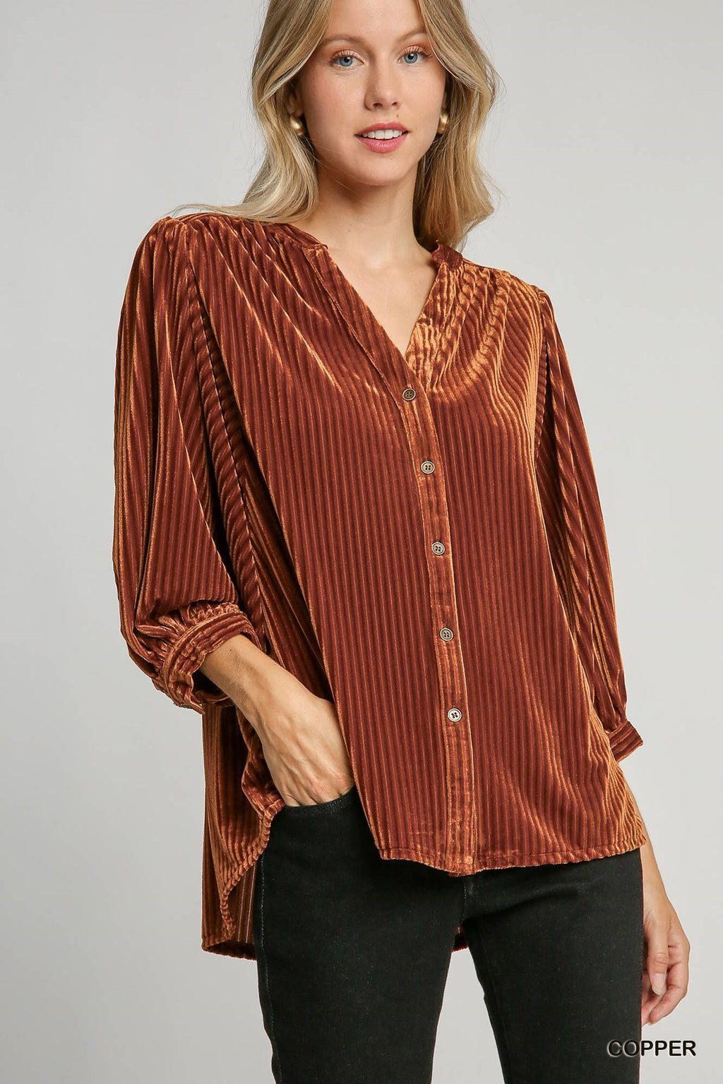 "Merideth" Velvet Blouse - The Katie Grace Boutique