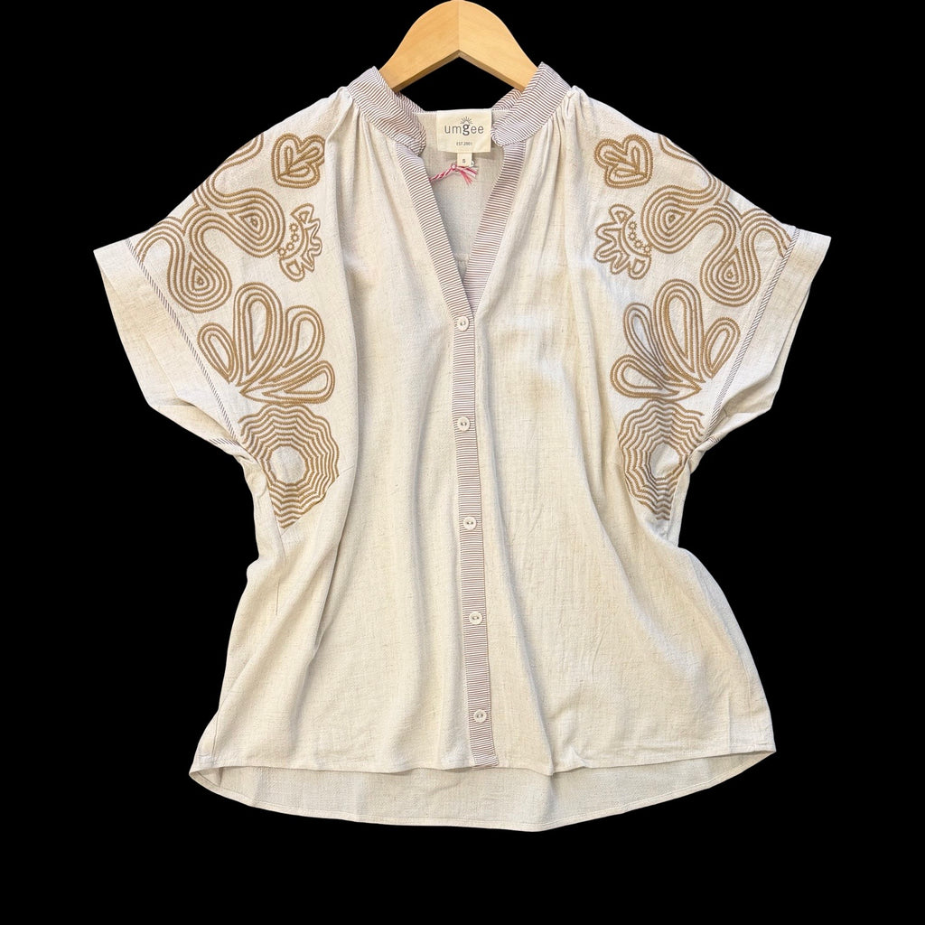 "Maddie" Linen Embroirded Top - The Katie Grace Boutique