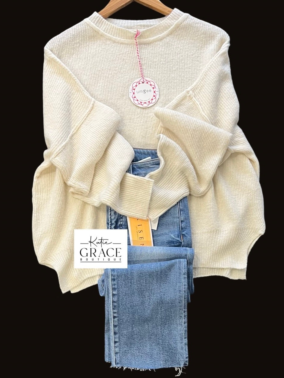 "Anna" Oversized Sweater, Cream - The Katie Grace Boutique