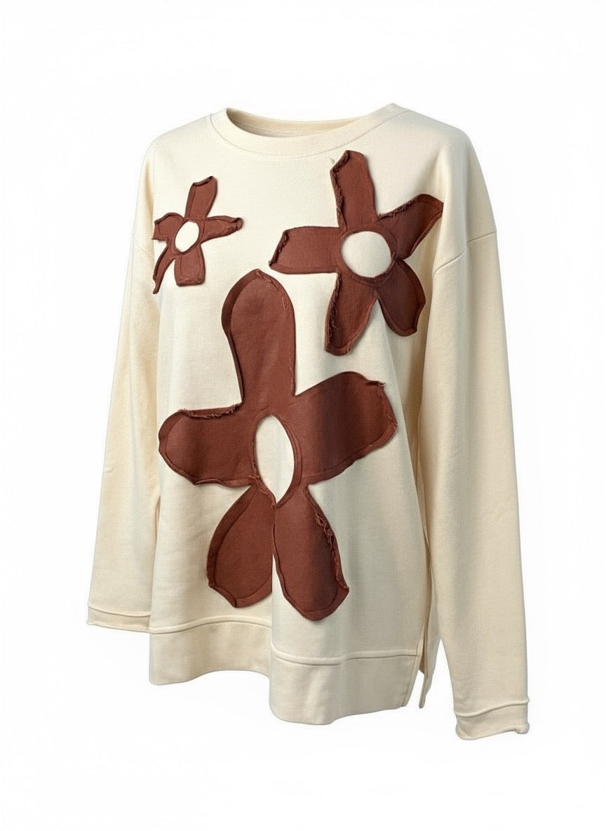 "Daisy" Applique Flower Top - The Katie Grace Boutique