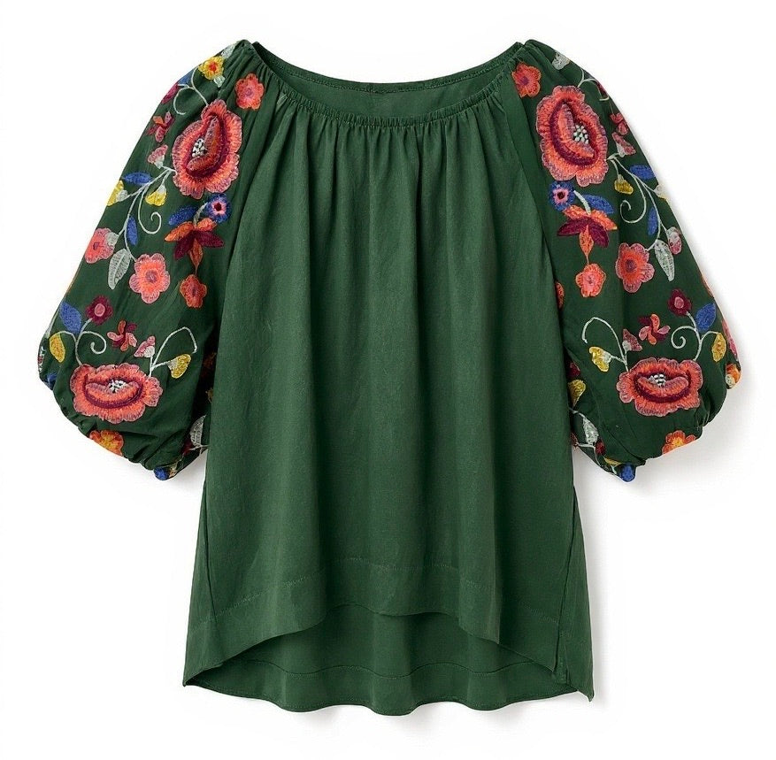 "Leslie" Embroidered Blouse - The Katie Grace Boutique