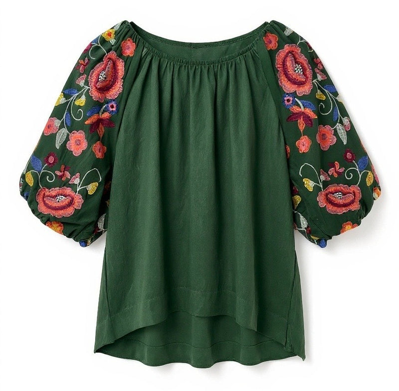 "Leslie" Embroidered Blouse - The Katie Grace Boutique