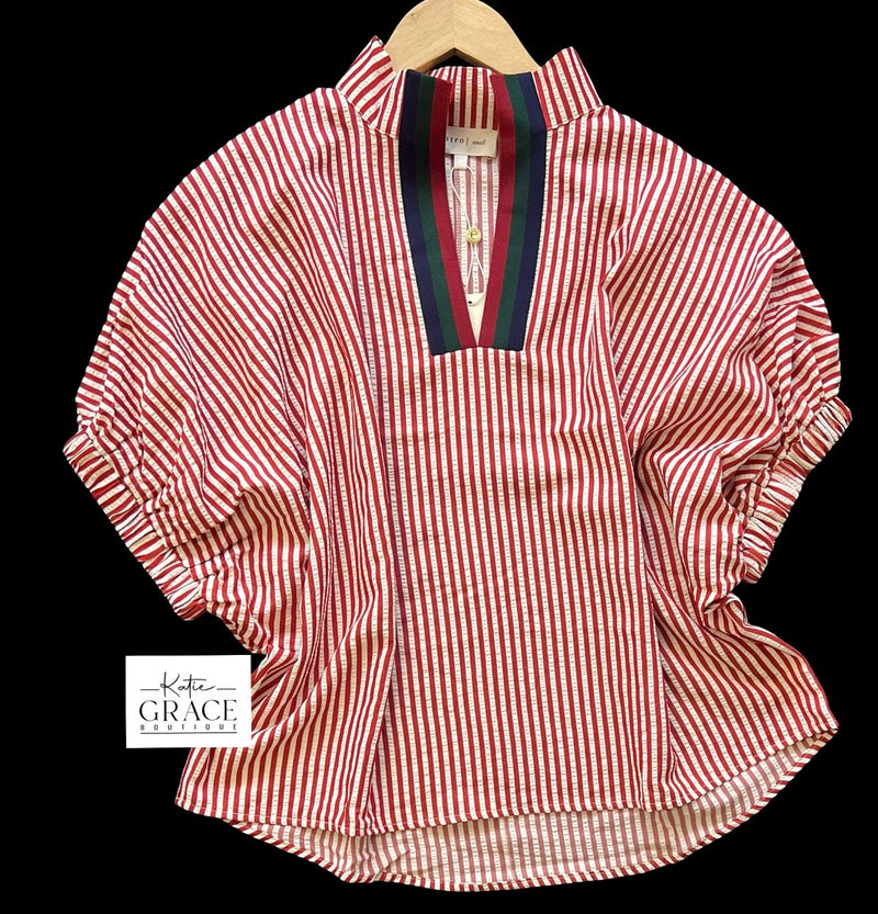 "Presleigh" Striped Blouse - The Katie Grace Boutique