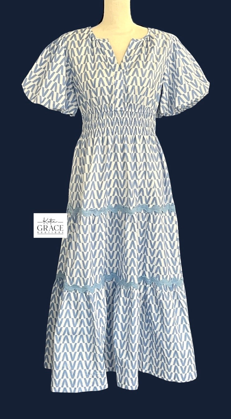 "Shelli" Maxi Dress with Ric Rac - The Katie Grace Boutique
