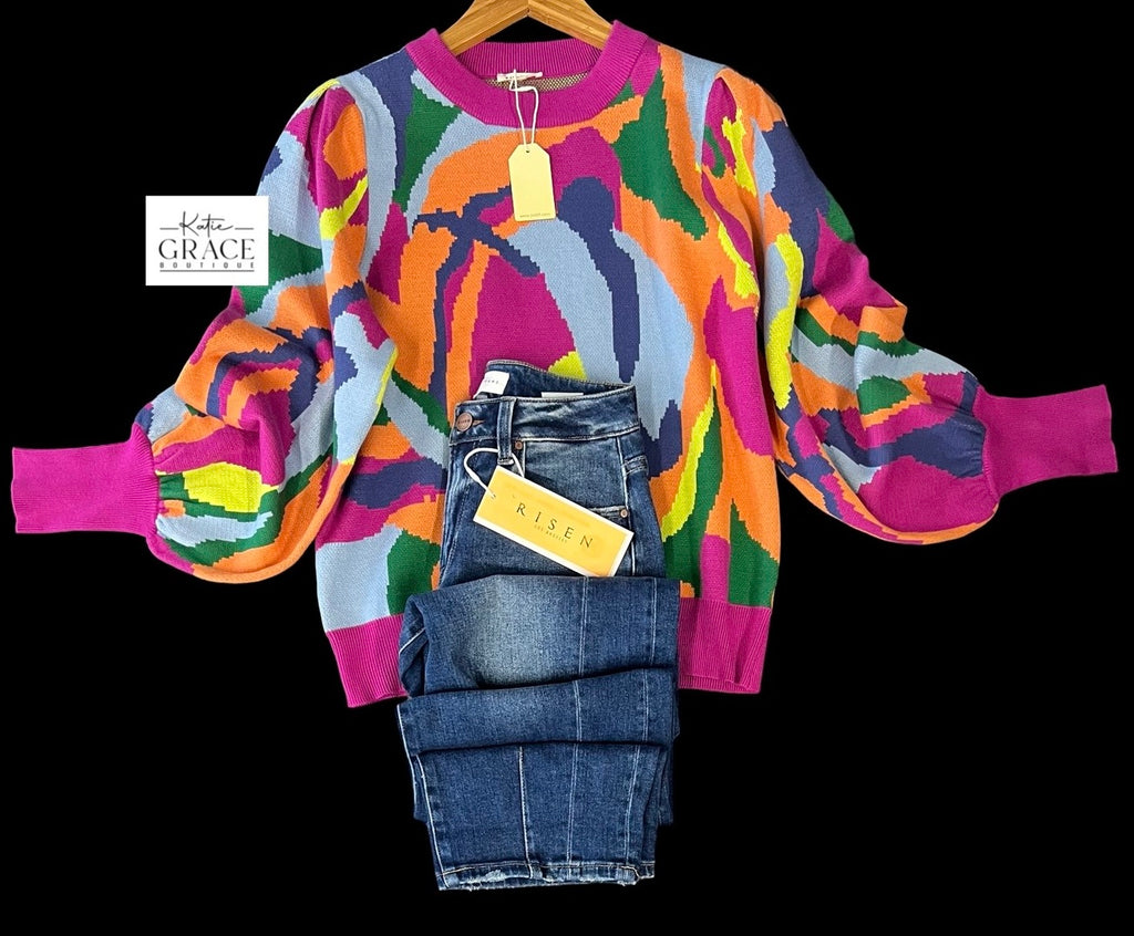 "Lucy" Abstract Sweater - The Katie Grace Boutique