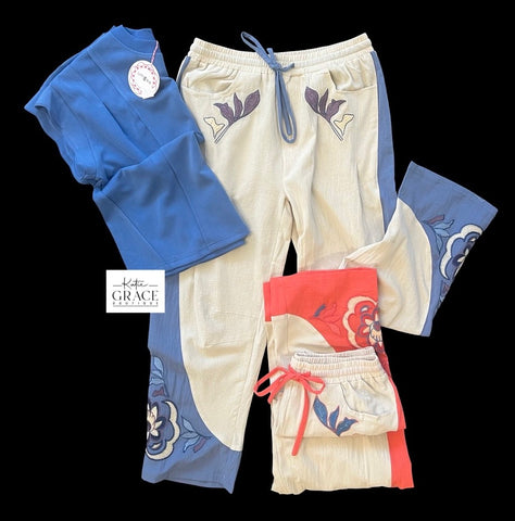 "Alicia" Embroidered Pants, 2 colors - The Katie Grace Boutique