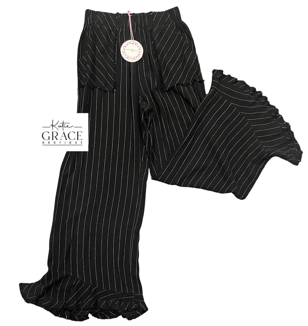 "Rachel" Pin Stripe Linen Blend Pants, Black - The Katie Grace Boutique