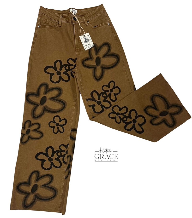 "Aspen" Floral Wide Leg Jeans - The Katie Grace Boutique