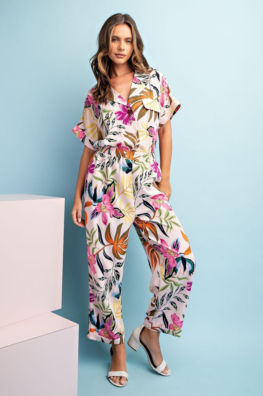 "Jasmine" Tropical Print Jumpsuit