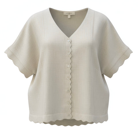 "Ollie" Scalloped Linen Blend Top - The Katie Grace Boutique