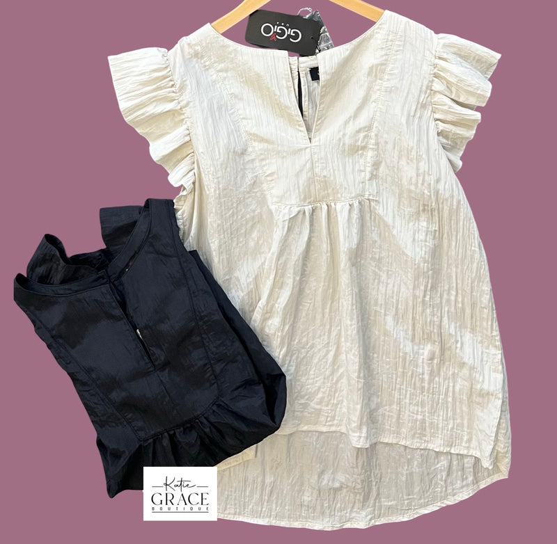 "Maddie" Ruffled Sleeve Blouse, 2 colors - The Katie Grace Boutique