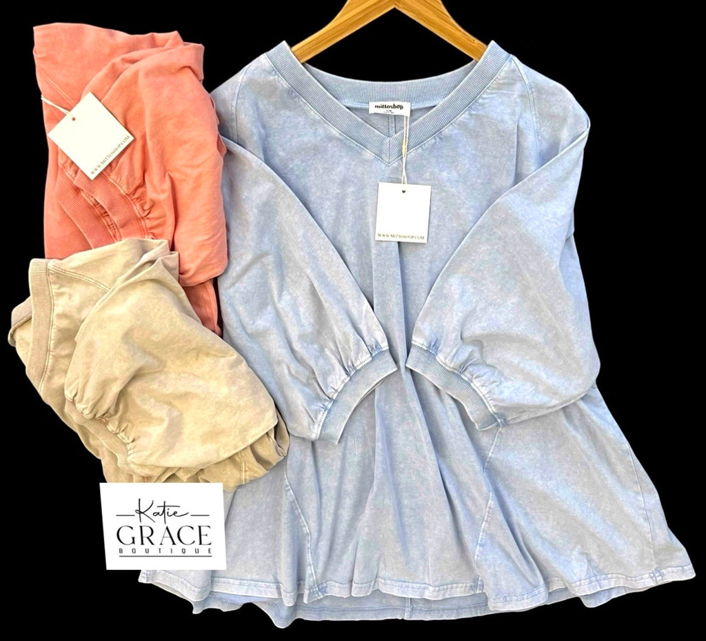 "Nichole" Mineral washed Top, 3 colors - The Katie Grace Boutique