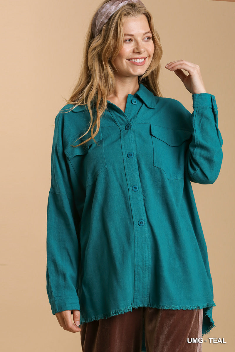 "Hallie" Linen Blend Button Down Blouse