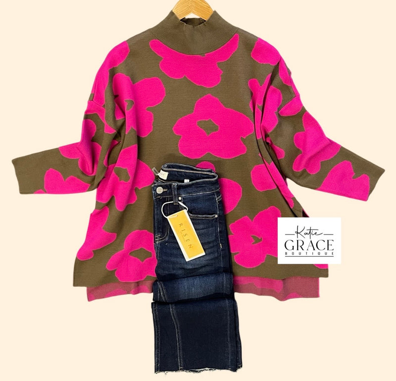 "Gracelyn" Mock Neck Floral Sweater - The Katie Grace Boutique