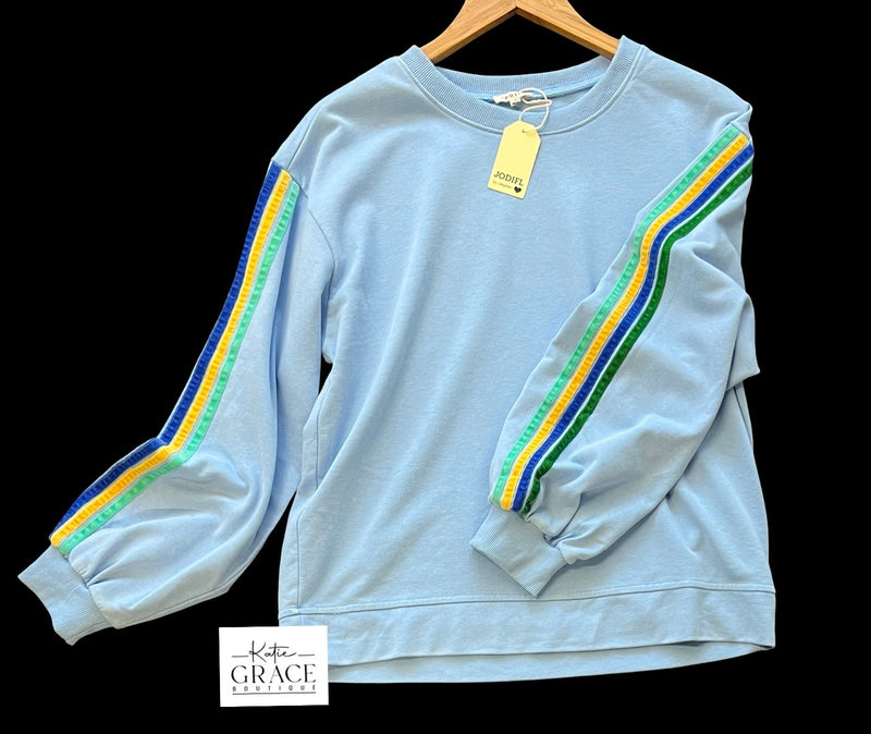"Skye" Mineral Washed Pullover with Velvet Stripes