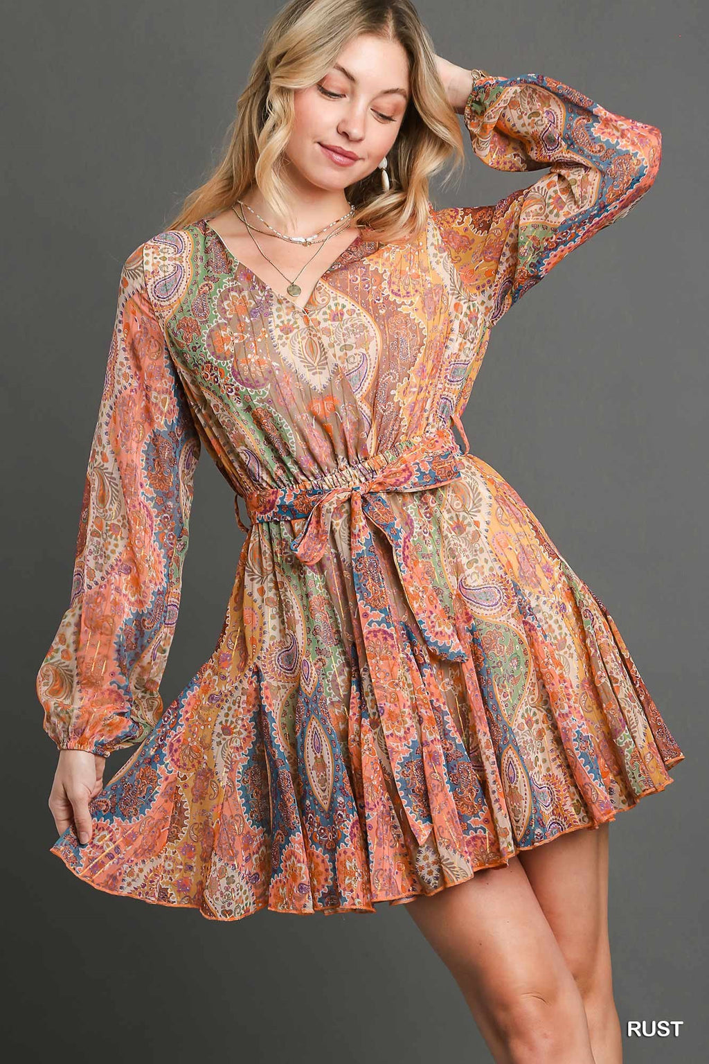 "Talia" Paisley Lurex Dress - The Katie Grace Boutique