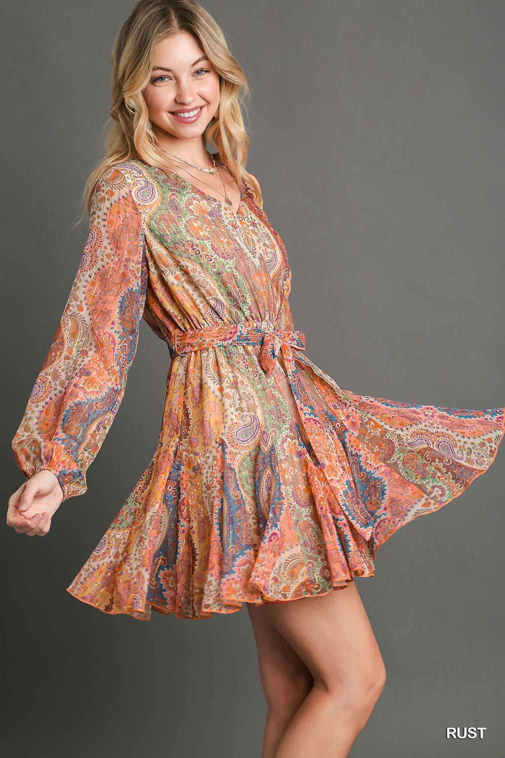 "Talia" Paisley Lurex Dress - The Katie Grace Boutique