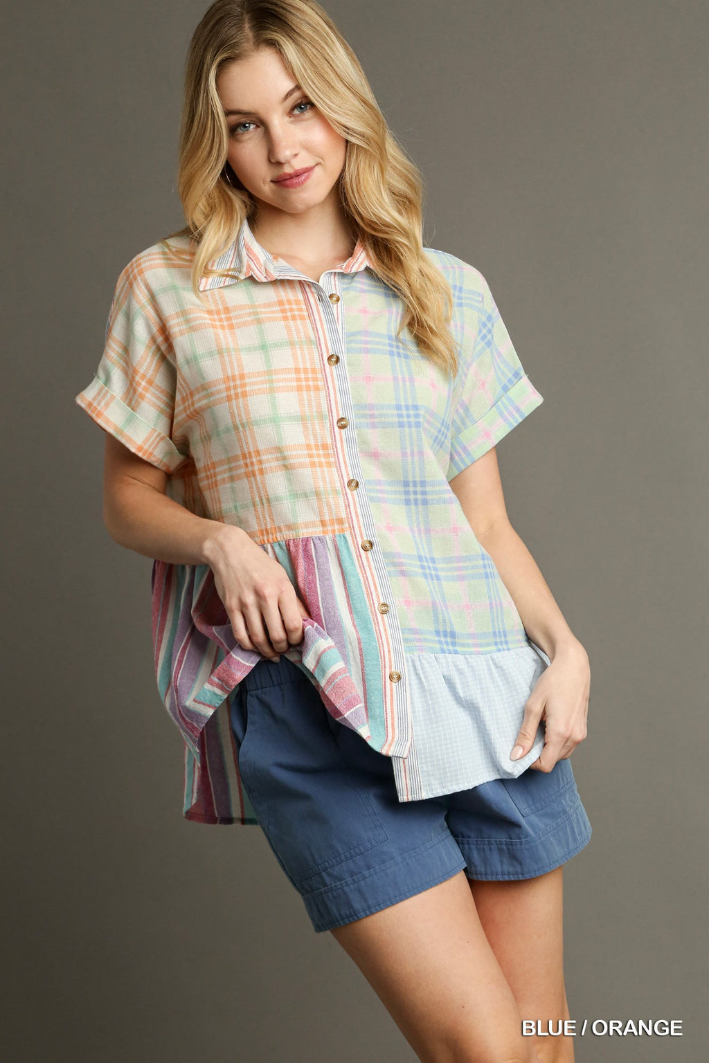 "Hanna" Mixed Plaid Shirt - The Katie Grace Boutique