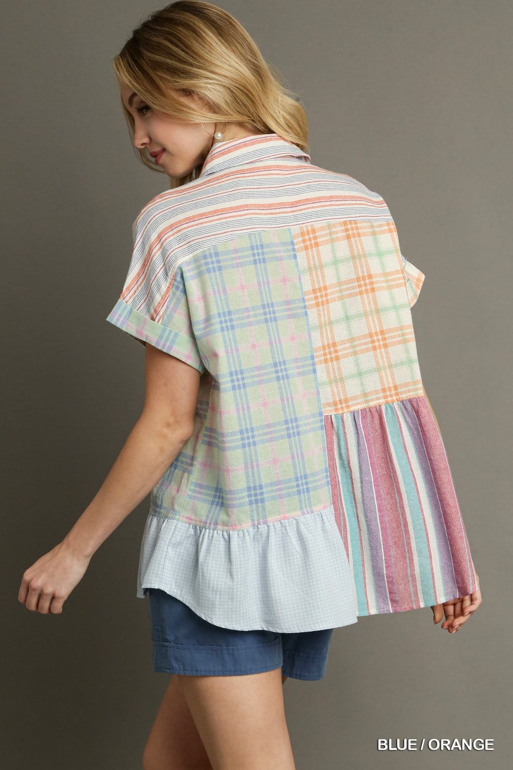"Hanna" Mixed Plaid Shirt - The Katie Grace Boutique