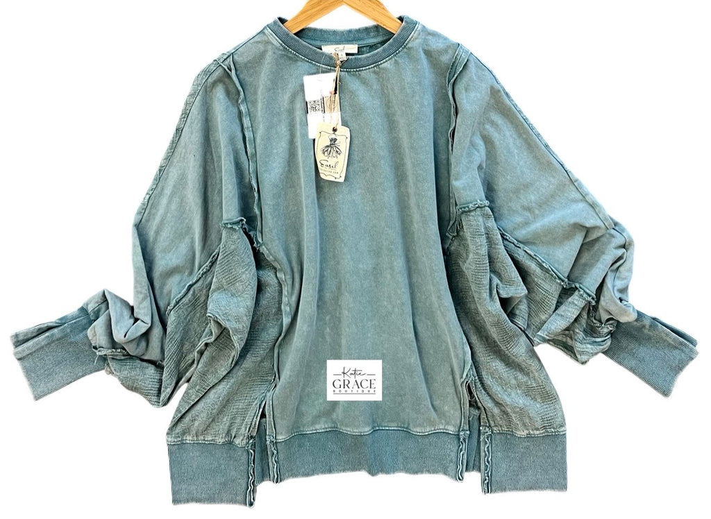 "Suzie" Mineral Washed Pullover - The Katie Grace Boutique