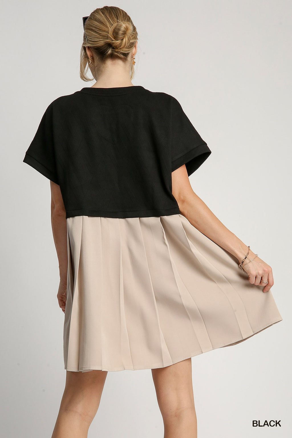 "Usha" Textured Dress with a Pleated Skirt - The Katie Grace Boutique