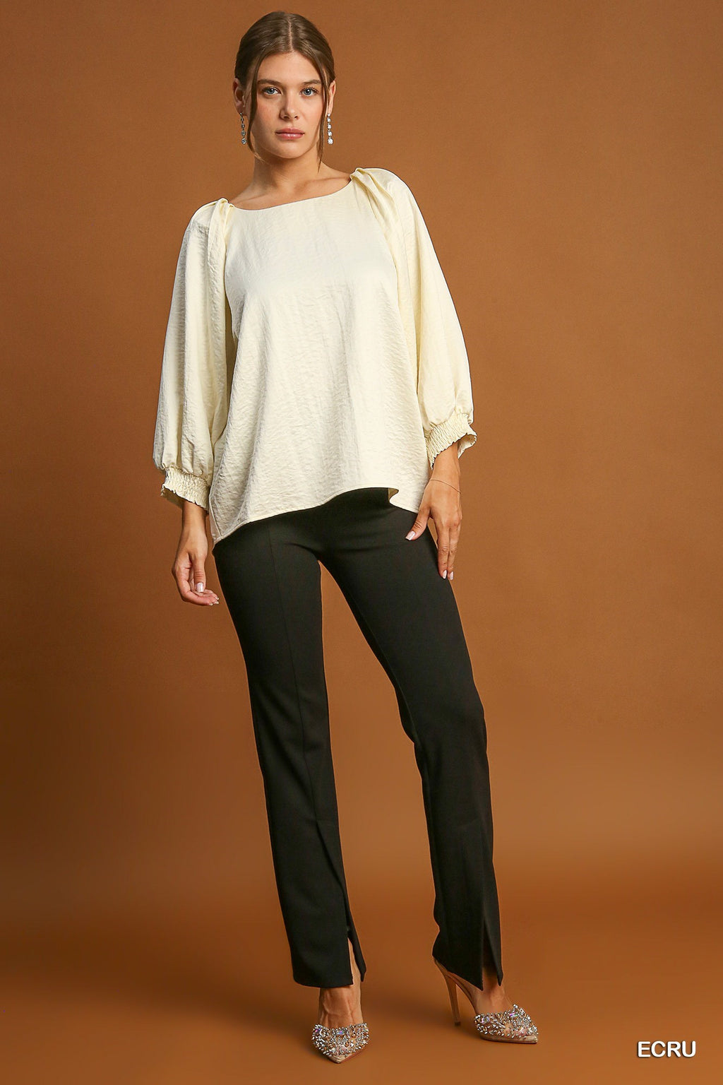 "Claire" Pleated Shoulder Blouse - The Katie Grace Boutique