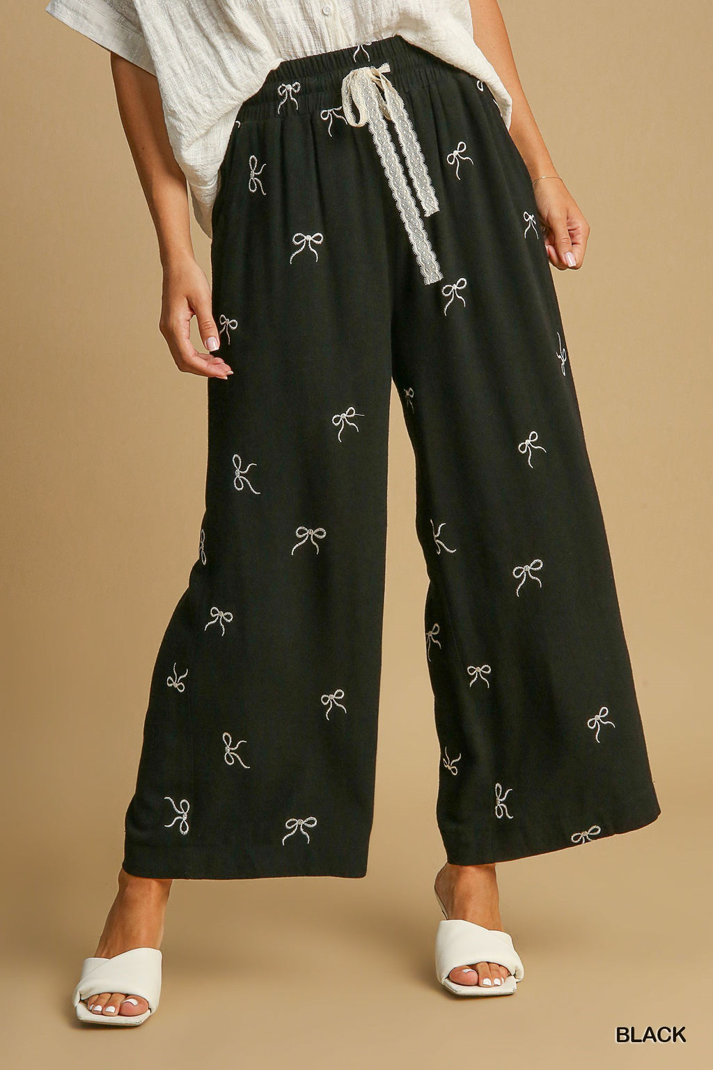 "Daphne" Embroidered Bow Pants - The Katie Grace Boutique