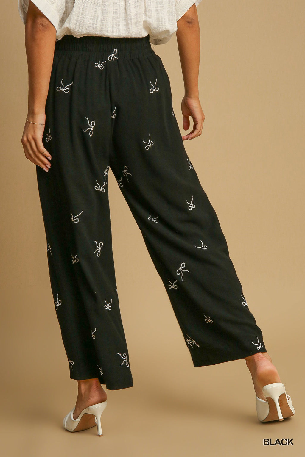 "Daphne" Embroidered Bow Pants - The Katie Grace Boutique