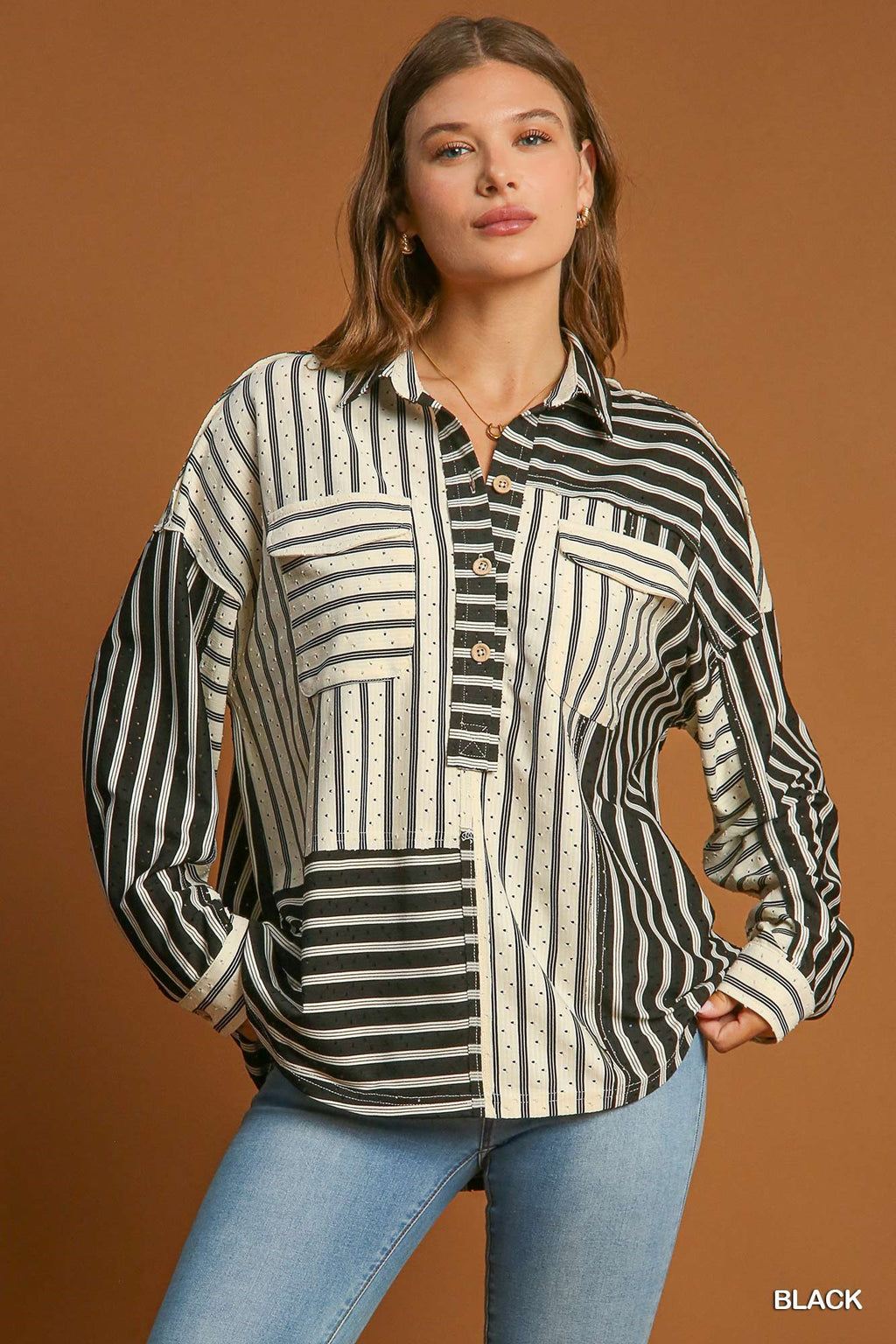 "Raven" Striped Blouse - The Katie Grace Boutique