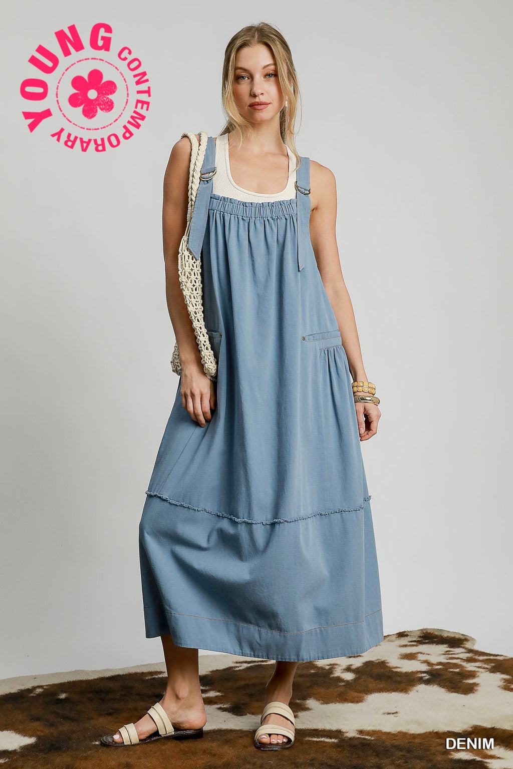 "Laken" Overall Barrel Midi Dress, 3 colors